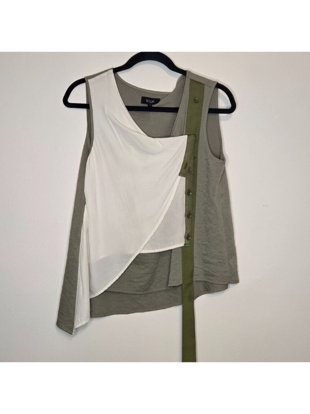 MAAC London Women's Layered Olive and White Blouse